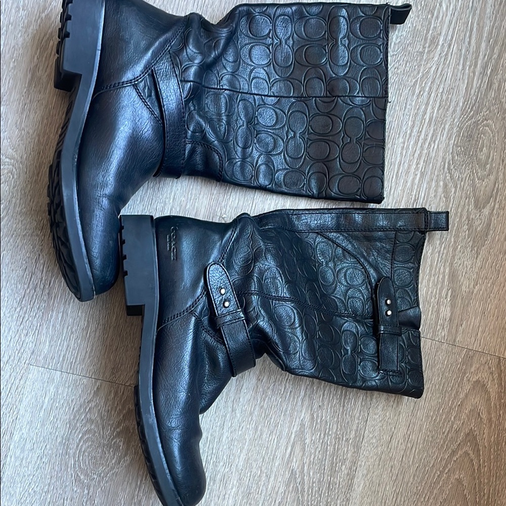 Coach Black Leather Combat Boots with Subtle Hardware - Picture 3 of 7